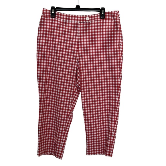 Talbots Stretch Womens Plaid Cotton Capris Red White sz 14 - Picture 1 of 12